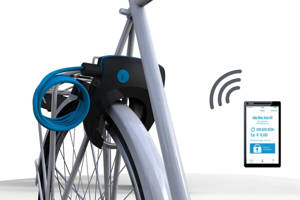 Das rahmenfeste Bügelschloss lässt sich via Bluetooth Smart mit dem Smartphone öffnen.