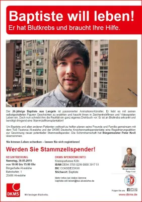 Bild: Baptiste will leben! Stammzellentypisierungs Aktion beim TuS Teutonia Alveslohe