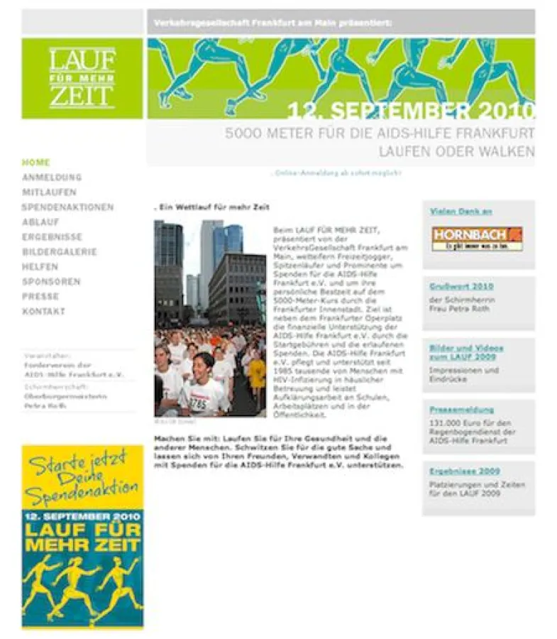 Startseite der Lauf für mehr Zeit Website