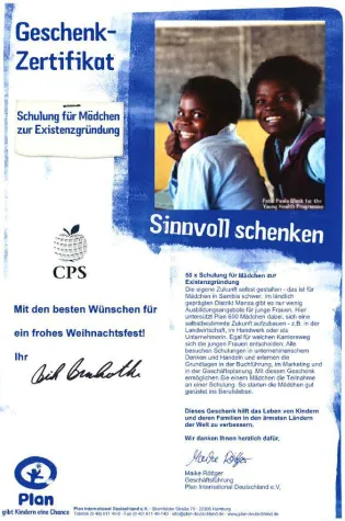 Bild: CPS – Creative Partner Services spendet für Plan International