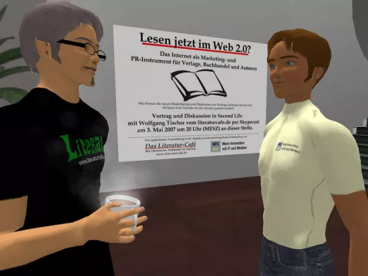 Bild: Vortrag am 3. Mai 2007 in Second Life: Online-Marketing für Verlage, Buchhandel und Autoren