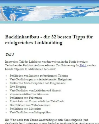Bild: Zweiter Teil des kostenlosen Backlink-Aufbau-Leitfadens