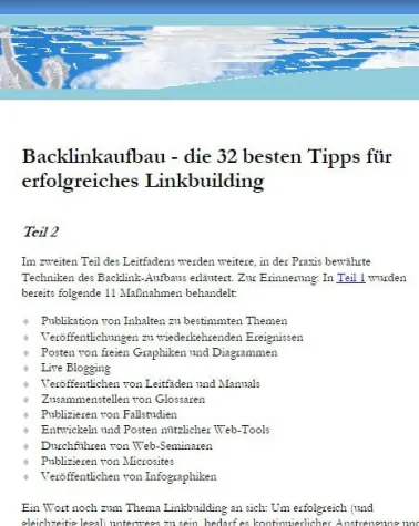 Bild: Zweiter Teil des kostenlosen Backlink-Aufbau-Leitfadens