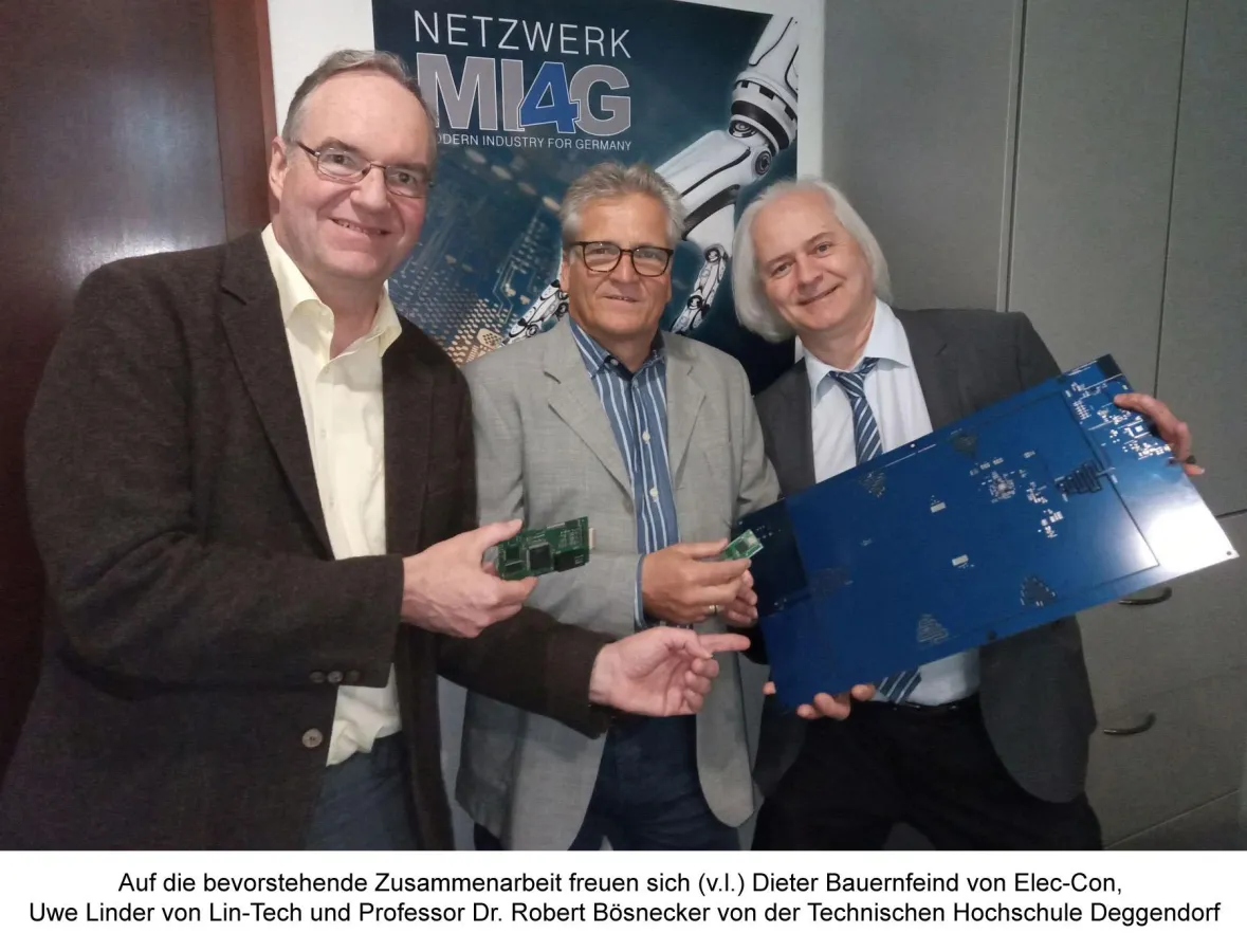 (v.l.) Dieter Bauernfeind Elec-Con, Uwe Linder von Lin-Tech und Professor Dr. Bösnecker von der THD