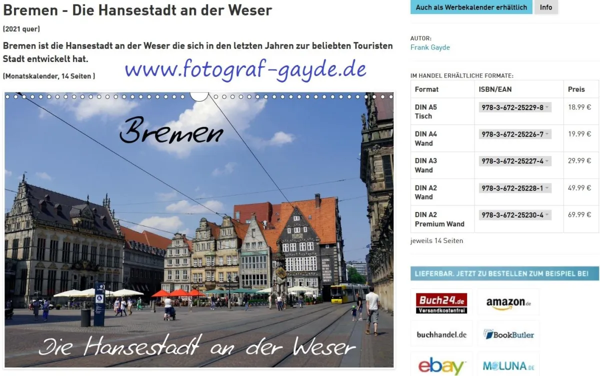 Kalender 2021 Bremen - Die Hansestadt an der Weser