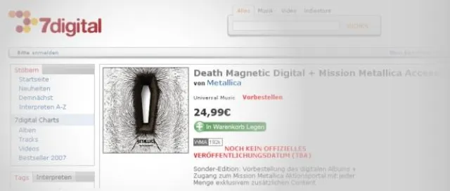 Bild: 7digital.de bringt Metallica Mehrwert-Bundle online