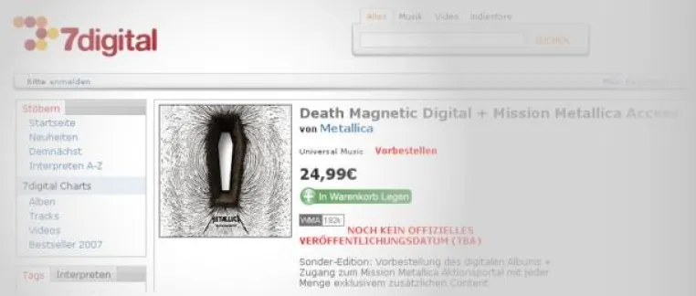 Bild: 7digital.de bringt Metallica Mehrwert-Bundle online