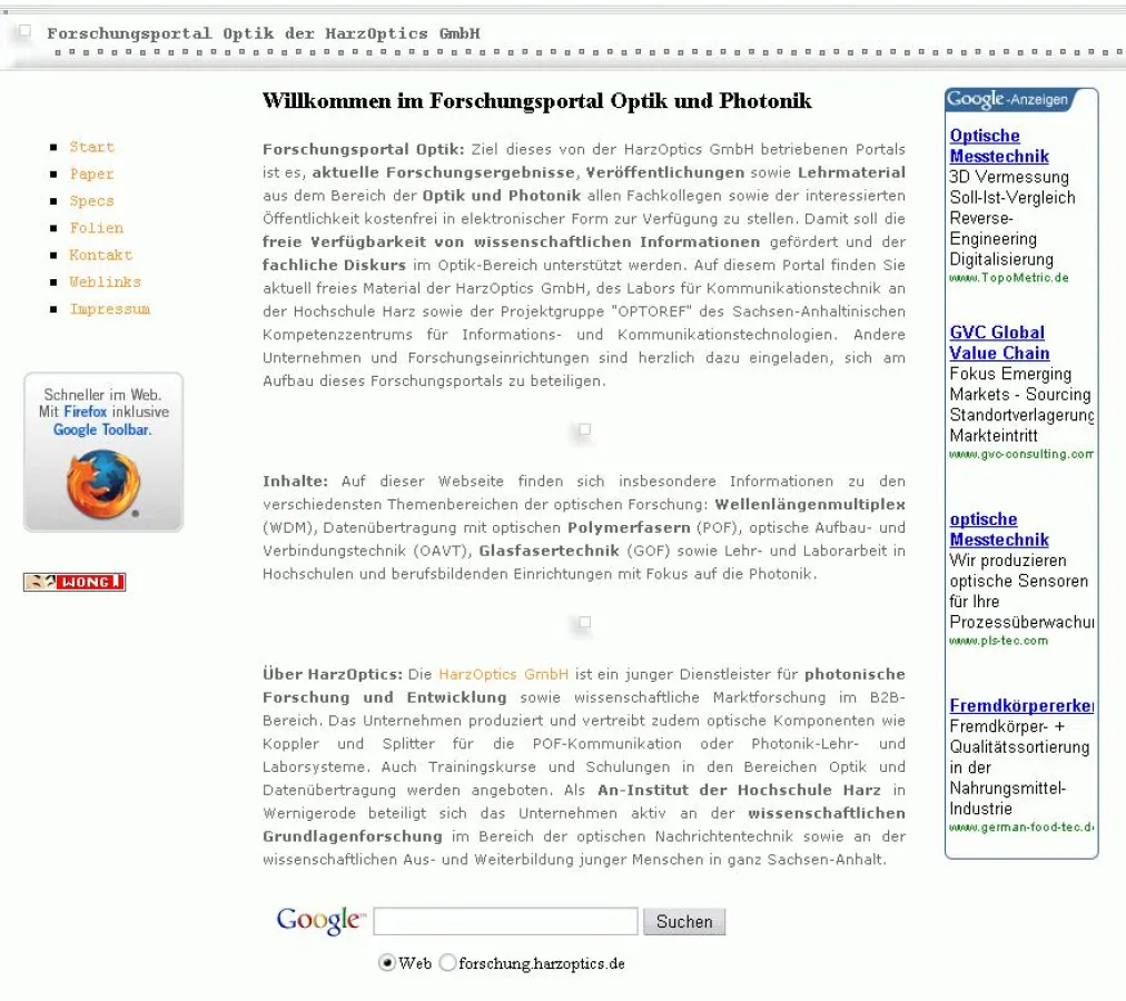 Startseite des Forschungsportals Optik & Photonik