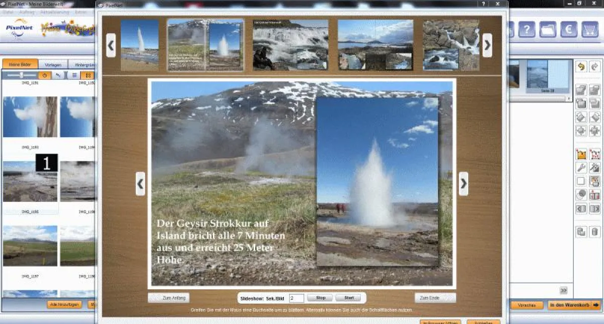 Die Vorschau auf das Fotobuch innerhalb der PixelNet Software