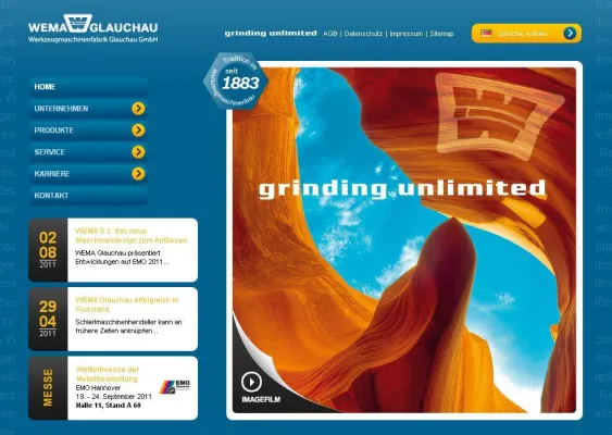 Bild: Neue Website spiegelt die neue Corporate Identy des Schleifmaschinenherstellers WEMA Glauchau wieder