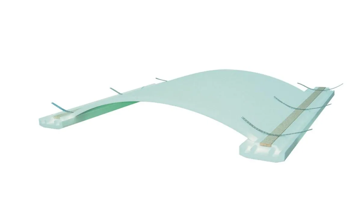 BIMAX-THERM GEWÖLBE® besteht aus einer gebogenen Dämmplatte, zwei Trägerprofilen mit Lochbändern und zwei klippbaren Abdeckprofile