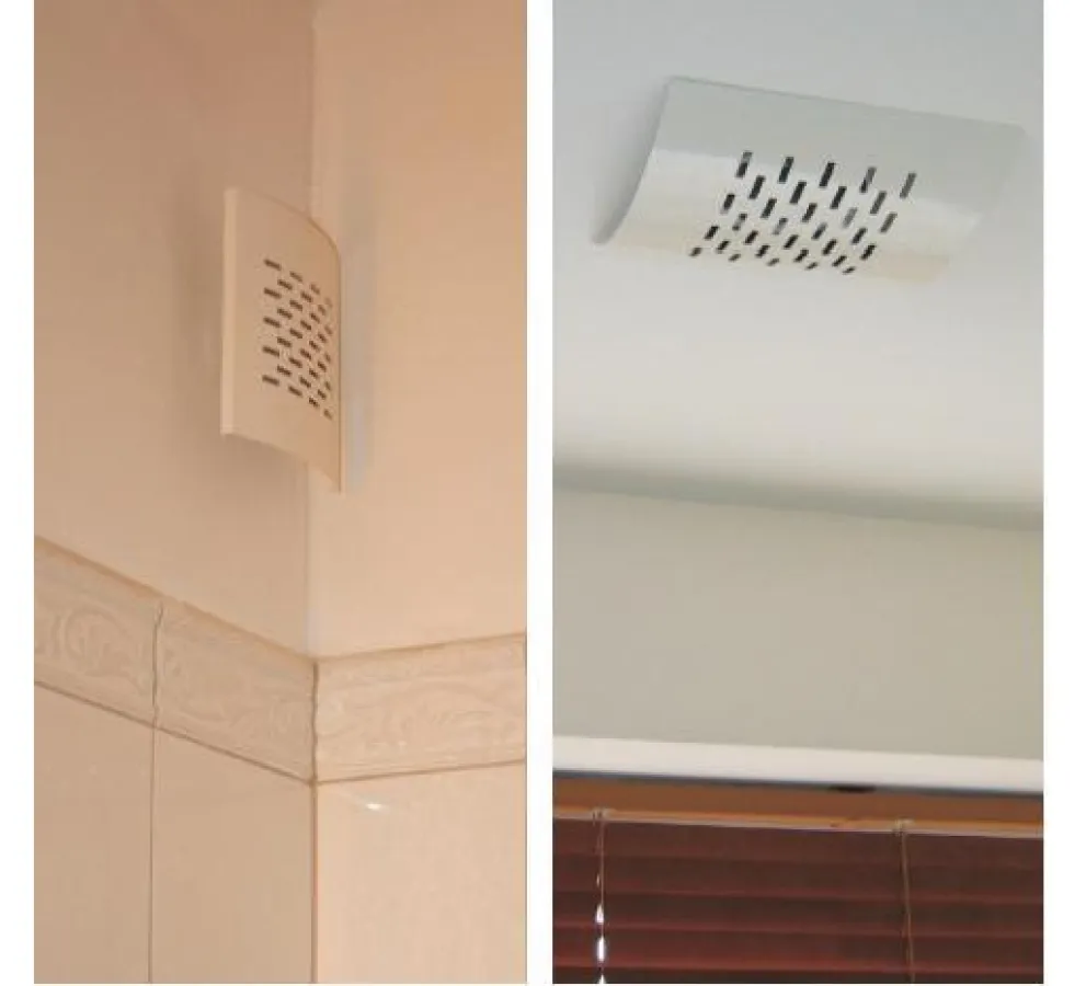 Design - Luftdurchlässe Alpha, ob an der Wand oder in der Decke ? immer passend. Versteckt hinter der gebogenen Blende der auswaschbare Aluminiumfilter und die stufenlose Luftmengeneinstellung.