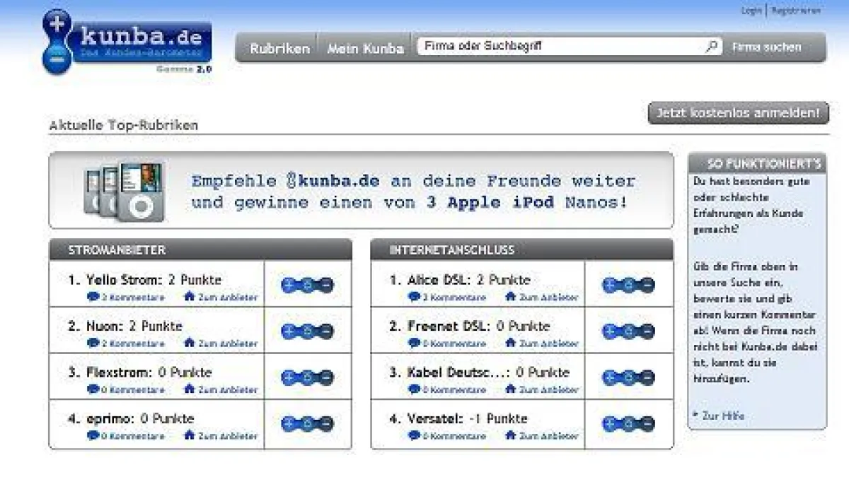 Screenshot von Kunba.de