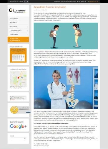 Gesundheitstipps zu Schulranzen von Dr. med. D. Wilbrandt Bild: Gesundheitstipps zu Schulranzen von Dr. med. D. Wilbrandt