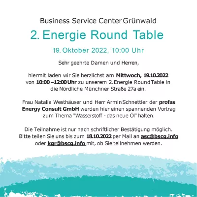 Bild: Einladung zum 2. Energie Round Table: Wasserstoff - das neue Öl   	