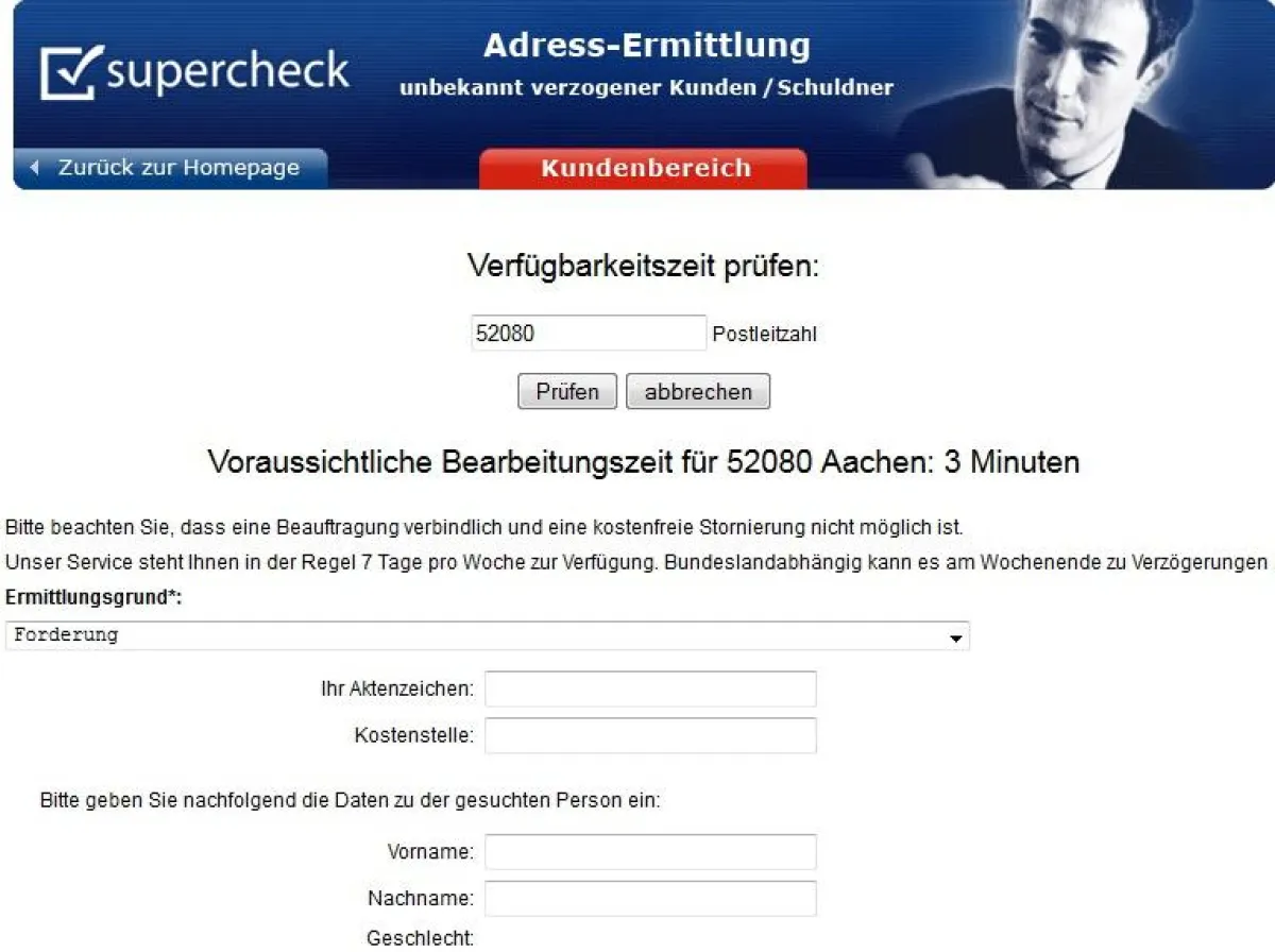 Express-EMA: Zu welcher PLZ sie möglich ist, kann man selber vor der Beauftragung prüfen.