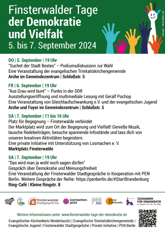 Finsterwalder Tage der Demokratie und Vielfalt vom 5. bis 7. September 2024