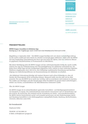 Bild: MWW Gruppe: Investition in Alzheimer App