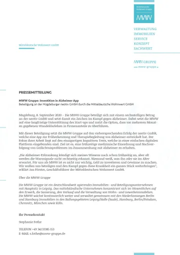 Bild: MWW Gruppe: Investition in Alzheimer App