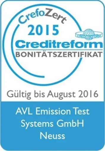 Bild: AVL Emission Test Systems erhält auch in 2015 das Bonitätszertifikat 'CrefoZert' der Creditrefom