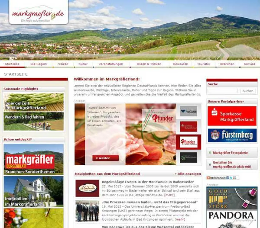Screenshot der Startseite von www.markgraefler.de