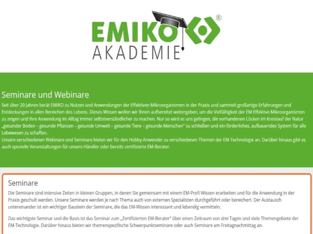 Die EMIKO Akademie Homepage (Screenshot)