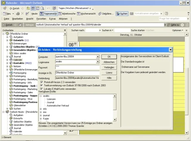 Bild: OLfolders 2005 für Outlook-Netzwerke: Outlook im Team gemeinsam nutzen