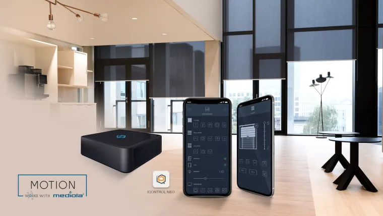 Bild: mediola® integriert MOTION Sicht- und Sonnenschutz von KADECO