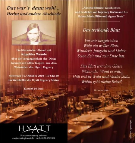 Angelika Wende liest im Hyatt Regency in Mainz Bild: Angelika Wende liest im Hyatt Regency in Mainz