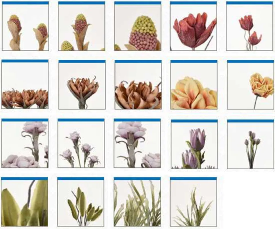 Kunstblumen-Sortiment: Gräser, Blüten, Stauden