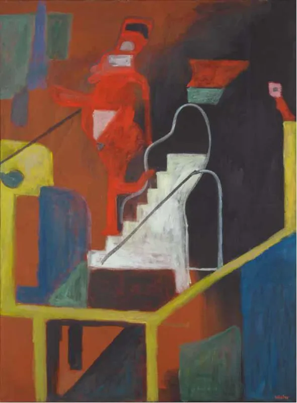 Abb.: Wolfgang Leber. Akt, eine Treppe hinabsteigend, 2013, Öl auf Leinwand, 135 x 100 cm © Ilona Ri
