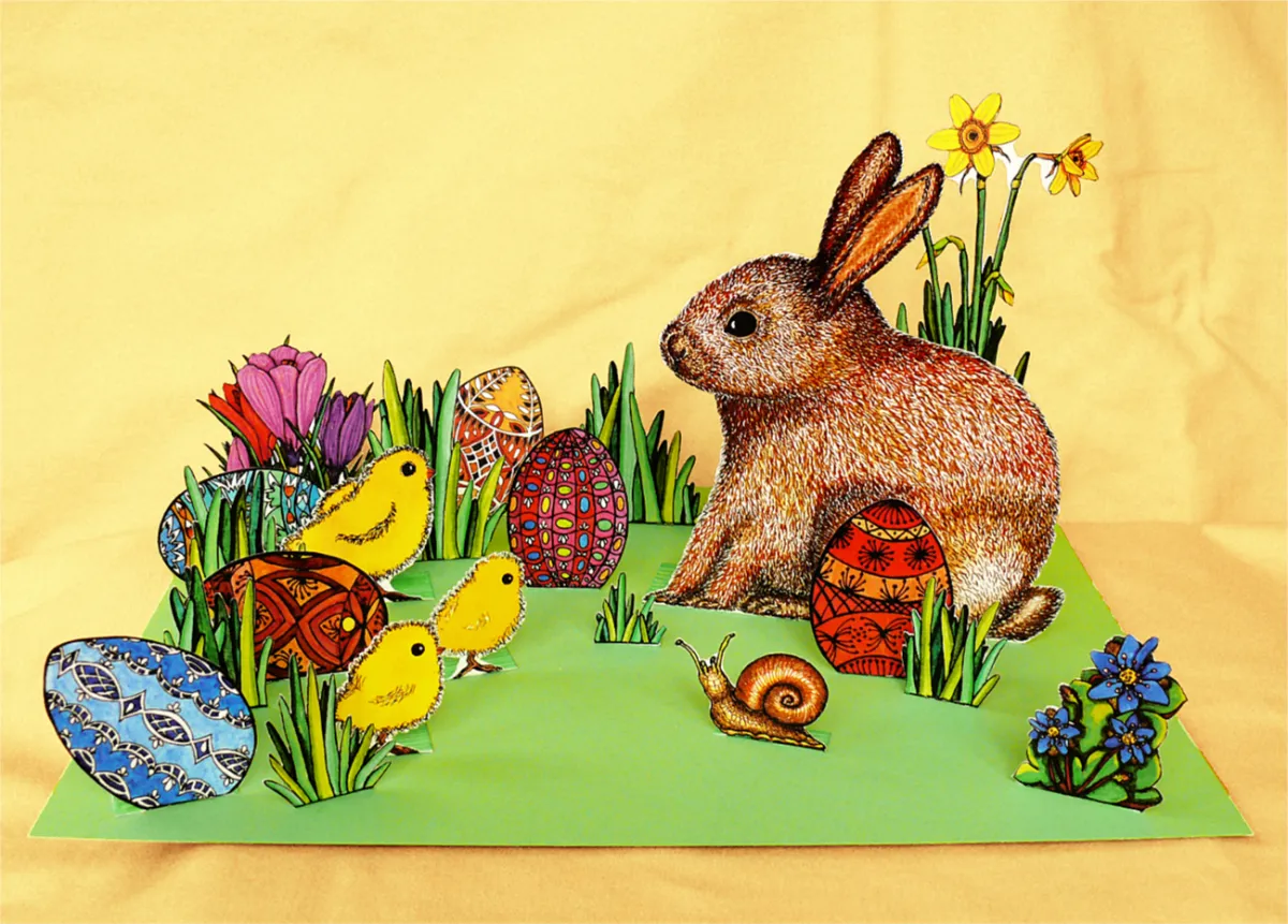 Ostern-Bastelbogen fertig augebaut (© Anton H. Konrad Verlag)