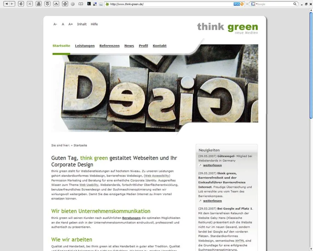 Screenshot der Website von think green