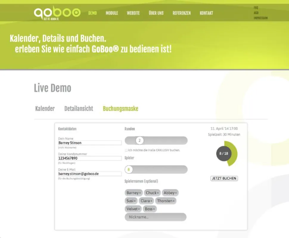 Das innovative Buchungstool in unserer Demo