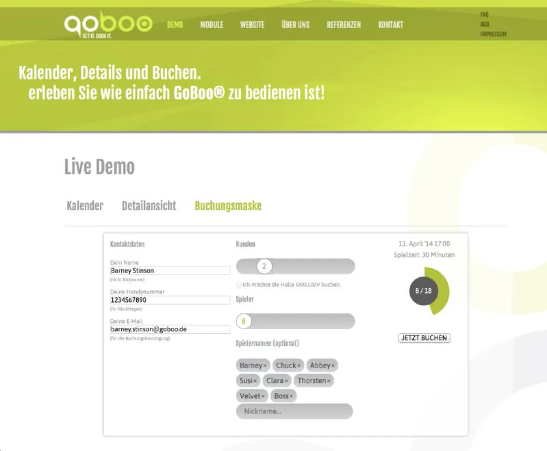 Das innovative Buchungstool in unserer Demo