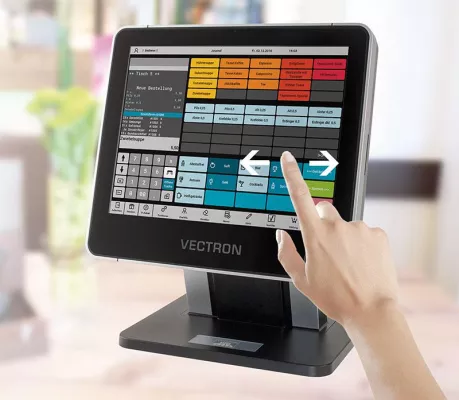 Bild: Die Vectron POS Touch 15 II mit Gestensteuerung: 100 % finanzamtkonform / bis zu 10 Jahre Garantie