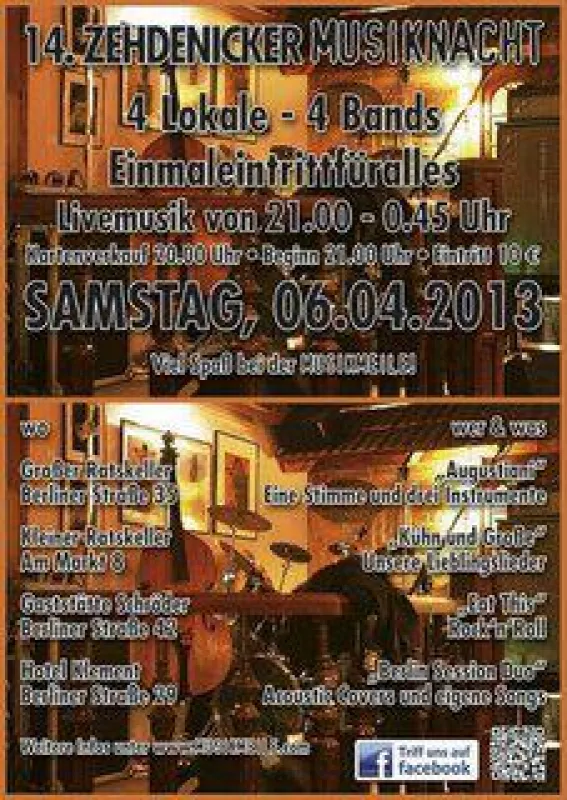 Vier Lokale, vier Bands - bei der 14. Zehdenicker Musikmeile am 6. April 2013