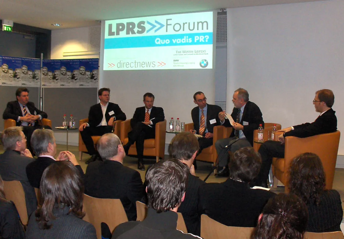 Gemeinsam die Zukunft der PR im Blick: Dietrich Schulze van Loon, Stefan Munko, Lars Großkurth, Sebastian Vesper, Prof. Dr. Günter Bentele, Christian Löcker (v.l.n.r.)