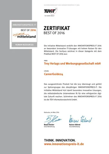 Bild: CareerGuide24 gewinnt den INNOVATIONSPREIS-IT 2016