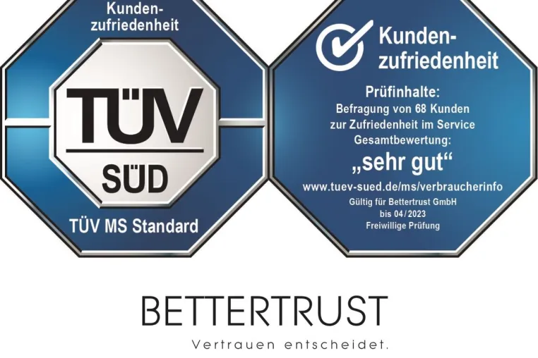 Bild: BETTERTRUST erhält Prüfzeichen "TÜV SÜD-geprüfte Kundenzufriedenheit"