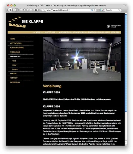Wichtigster deutschsprachiger Bewegtbildpreis “DIE KLAPPE” mit modernisierter Website von YUM Bild: Wichtigster deutschsprachiger Bewegtbildpreis “DIE KLAPPE” mit modernisierter Website von YUM