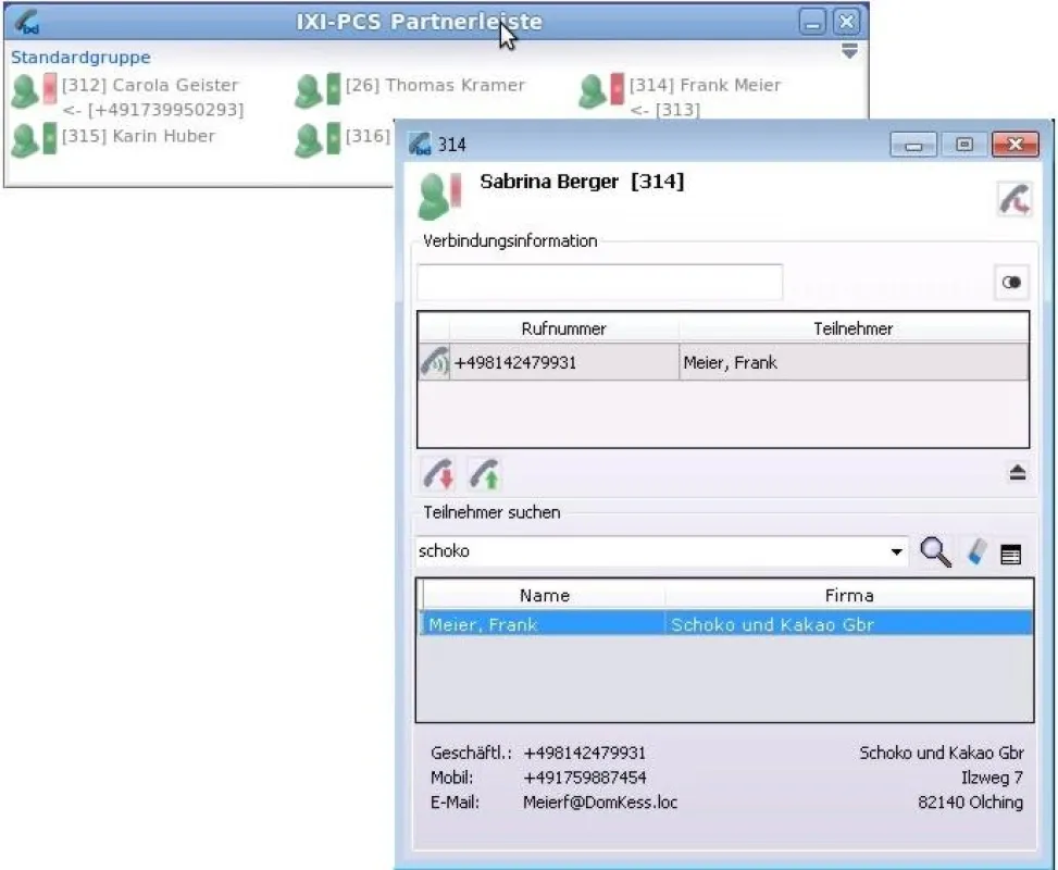 Effektives Telefonieren mit IXI-PCS: Partnerleiste mit Telefonstatus der anderen Teilnehmer sowie Anzeige der Telefon-Aktionen wie Rufannahme, weiterleiten und Anruferidentifikation