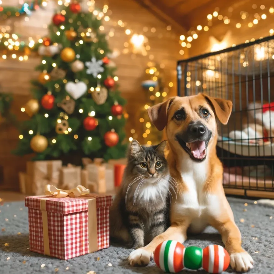 Schenken und Gutes tun: Beim Kauf des Wuffnachten-Pakets geht ein Teil des Erlöses an Tierheime (© KI generiert)