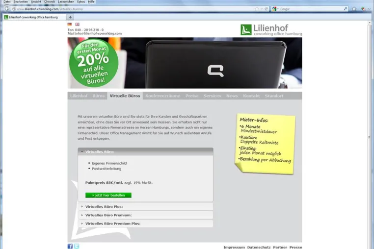 Bild: Virtuelle Büros in Hamburg immer beliebter. Lilienhof coworking office erweitert sein Angebot