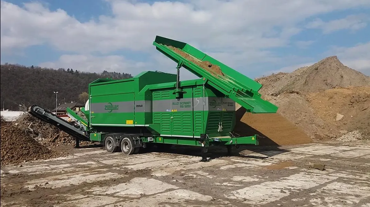 Mobile Doppeltrommel-Siebanlage MS5200 mit Steingitter zur Überkornabscheidung