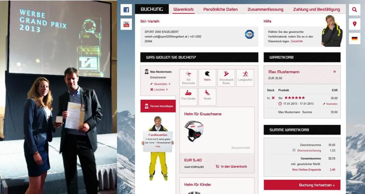 Markus Mitterlehner & Iris Teufl von SPORT 2000 freuen sich über Werbe Grand Prix für rent Website