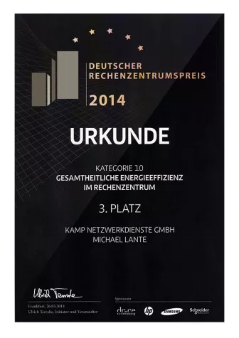 KAMP ist Preisträger des Deutschen Rechenzentrumspreises 2014 Bild: KAMP ist Preisträger des Deutschen Rechenzentrumspreises 2014