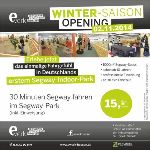 Erster Segway-Indoor-Park feiert sein erstes Winter-Opening Bild: Erster Segway-Indoor-Park feiert sein erstes Winter-Opening