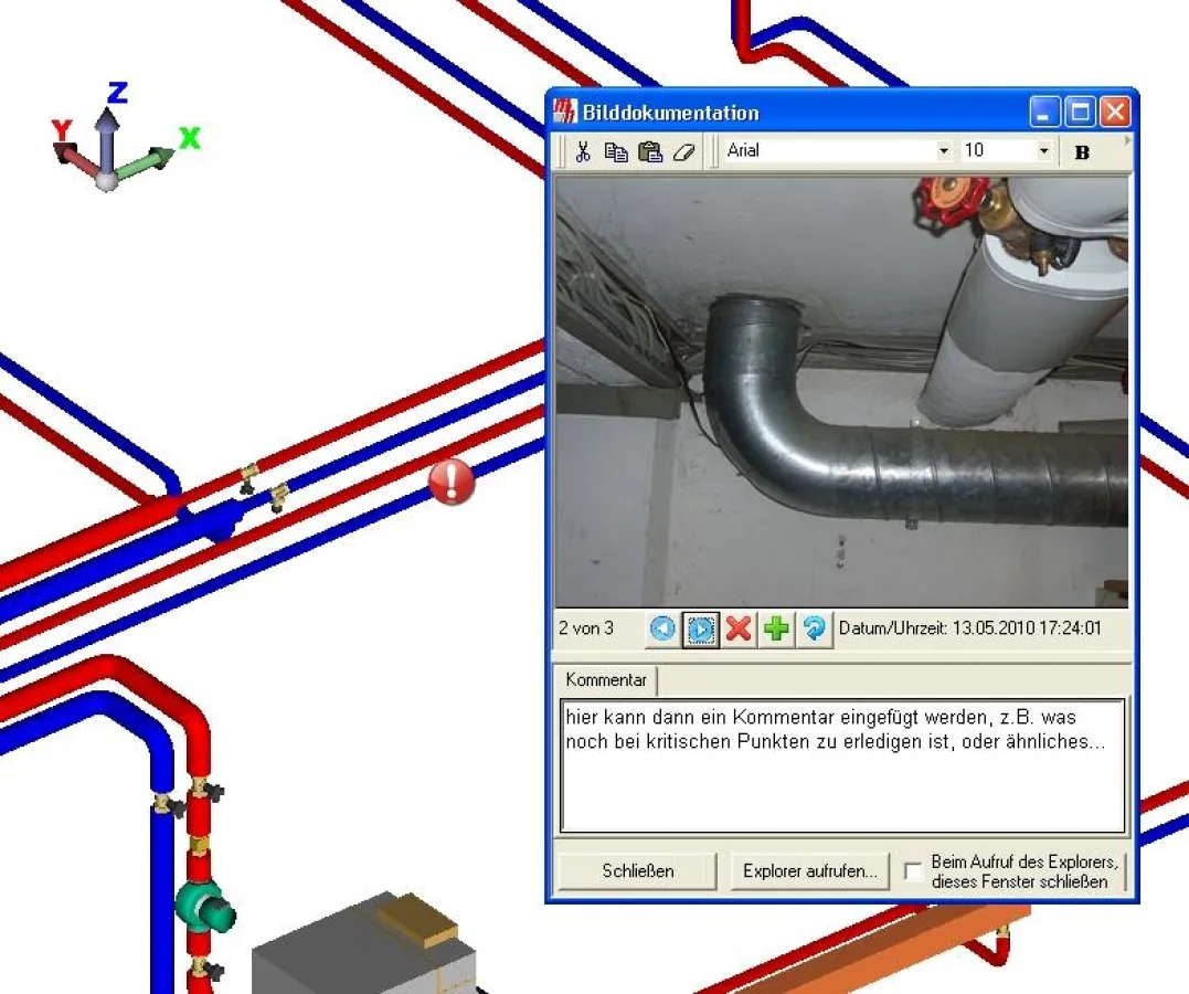 Visuelle Zuordnung von Fotos und Kommentaren direkt im Rohrnetz