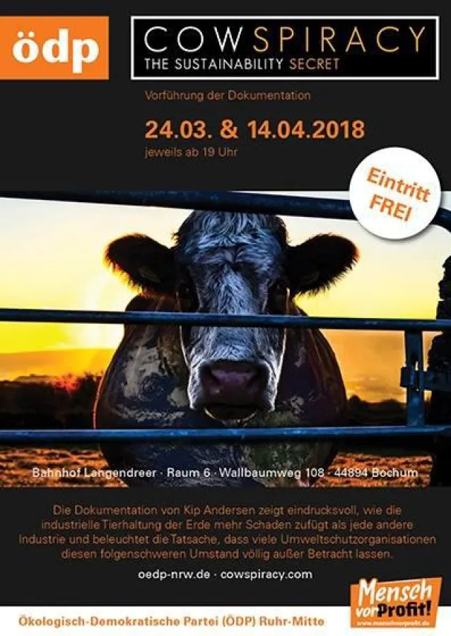 Cowspiracy - Ankündigungsplakat   Abbildung: ÖDP NRW Kratz